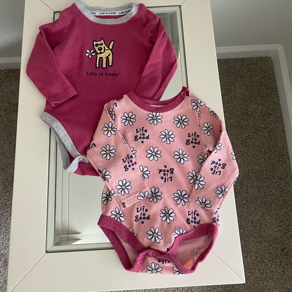 Life Is Good Pink & Light Pink Baby One-Piece Bodysuits - Daisy & Dog Designs